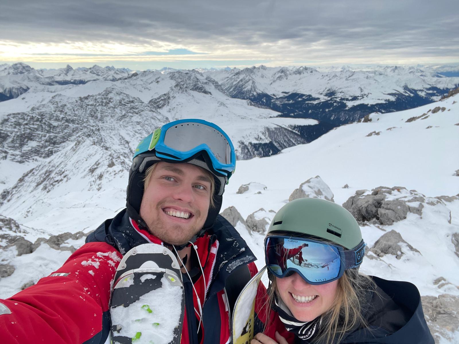 Marcus and Victoria skiing